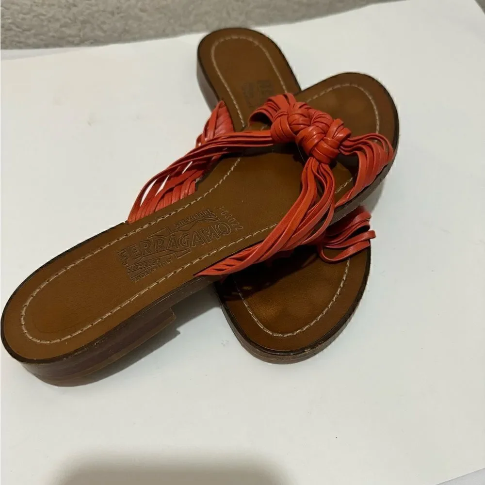 Salvatore Ferragamo Sandals 8 B Red Leather Strappy flats